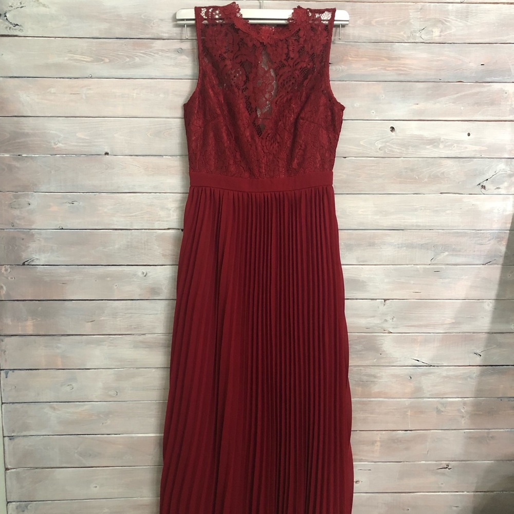 Pleaded skirt burgundy women’s prom dress